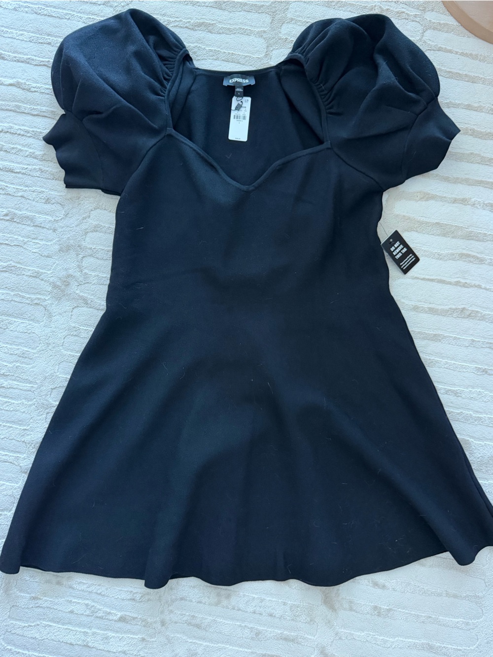 Express Black Dress with Sweetheart Neckline and Puff Sleves